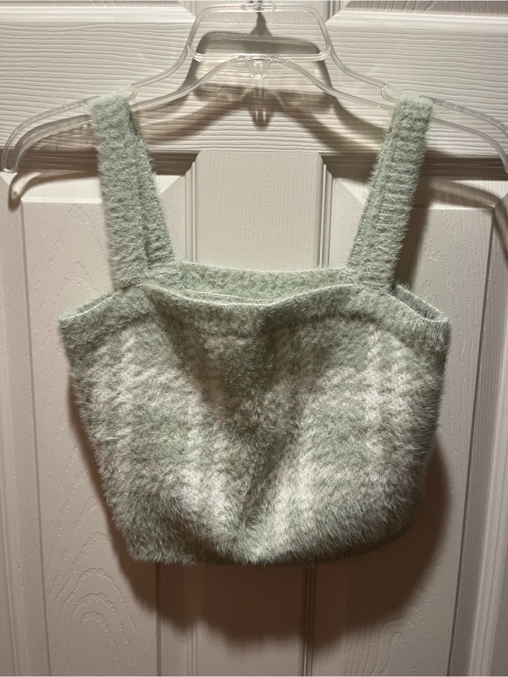 Kendall & Kylie Soft Fuzzy Knit Tank in Pale Mint Crop